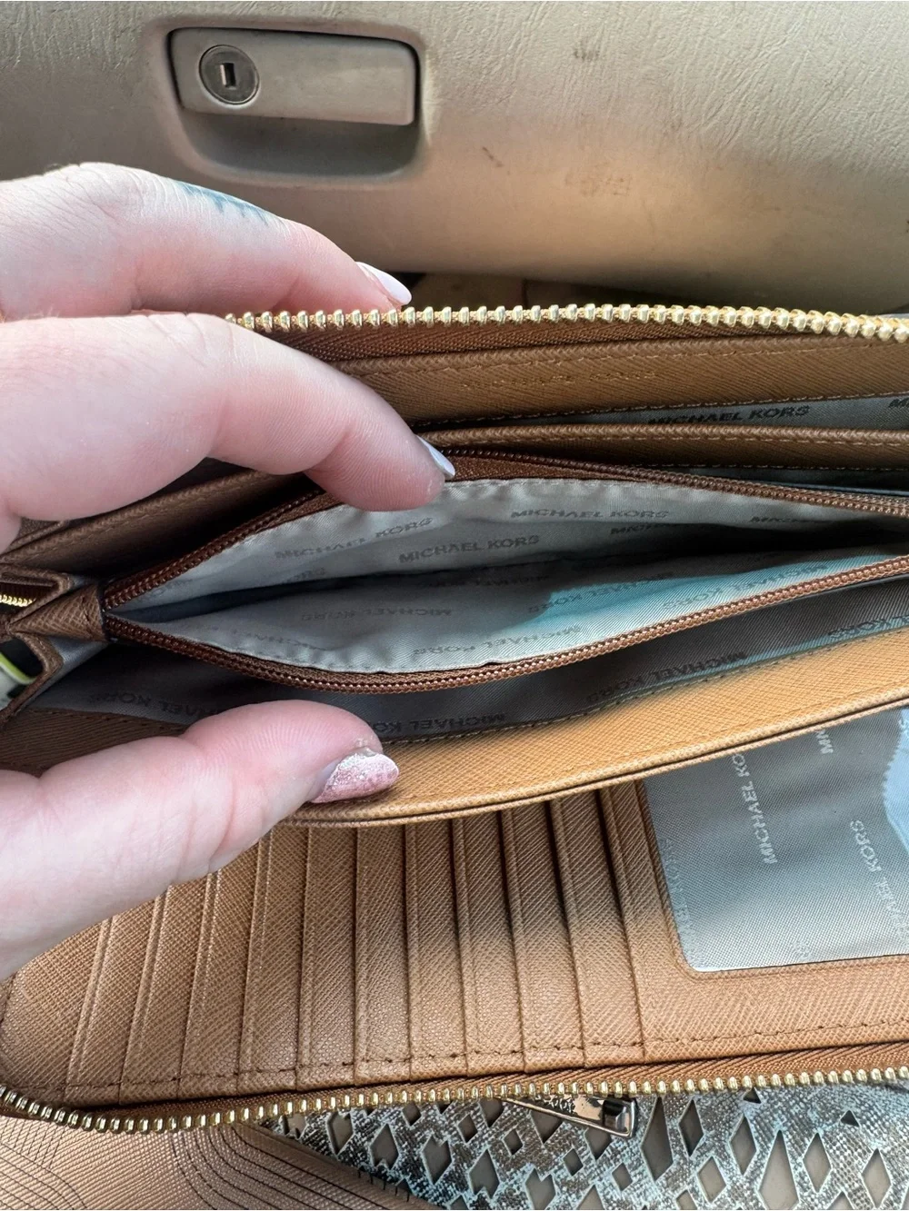 Michael Kors Croc-Embossed Tan Leather Zip-Around Wristlet Wallet